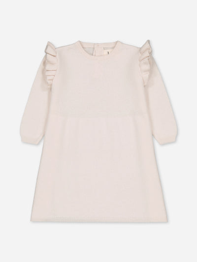 Baby dress with ruffles in ivory cashmere