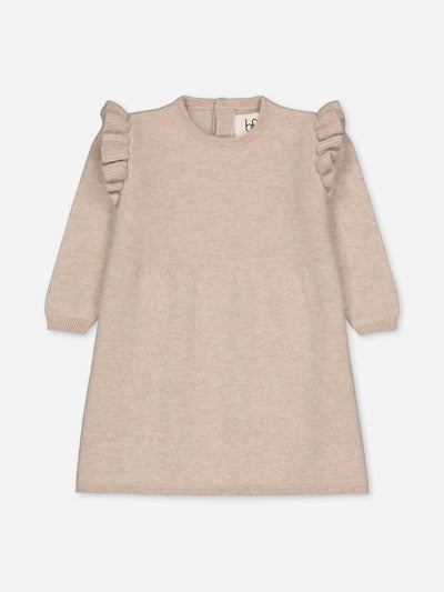 Baby dress with ruffles in beige cashmere