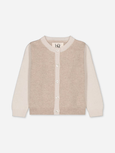 Baby cardigan color-block in regenerated cashmere 