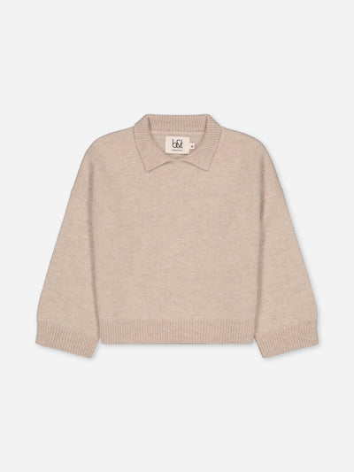 Boxy polo sweater beige in regenerated cashmere for kids