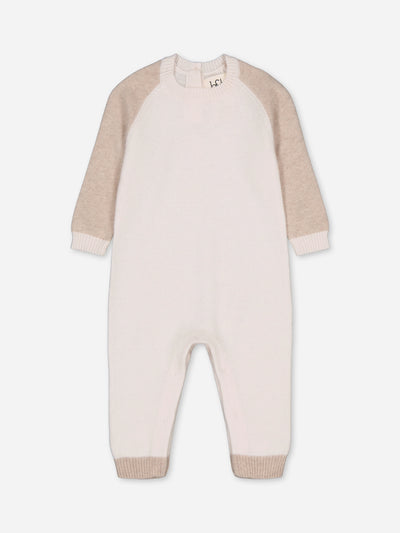 Colorblock baby jumpsuit knitted in regenerated cashmere