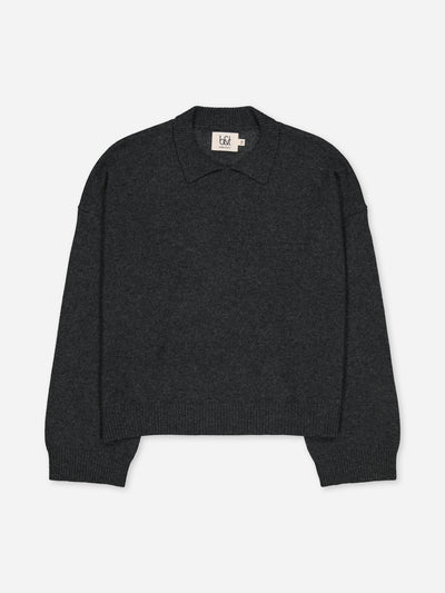 Boxy polo sweater anthracite in regenerated cashmere for kids