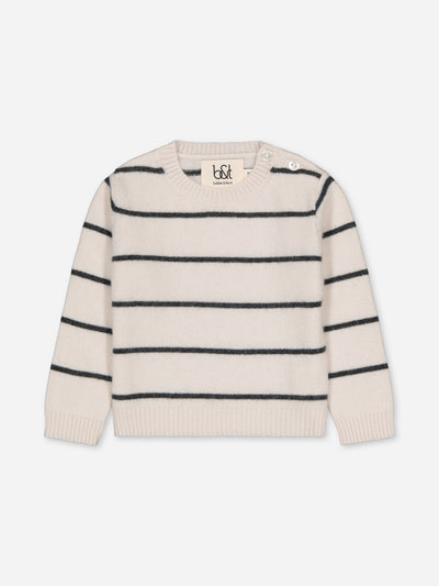 Baby sweater ivory with stripes in regenerated cashmere